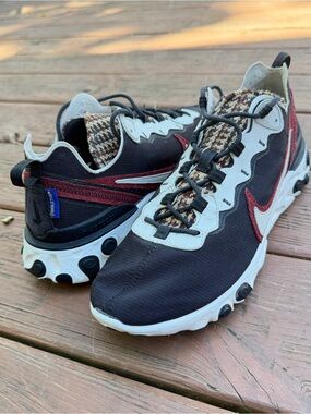 Nike React Element 55 Pendleton By You Black Red Wool Sneakers 10.5US